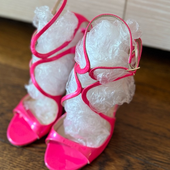 💕Jimmy Choo Leather Pink Strappy PeepToe Heels, Size 39.5 - Picture 12 of 13